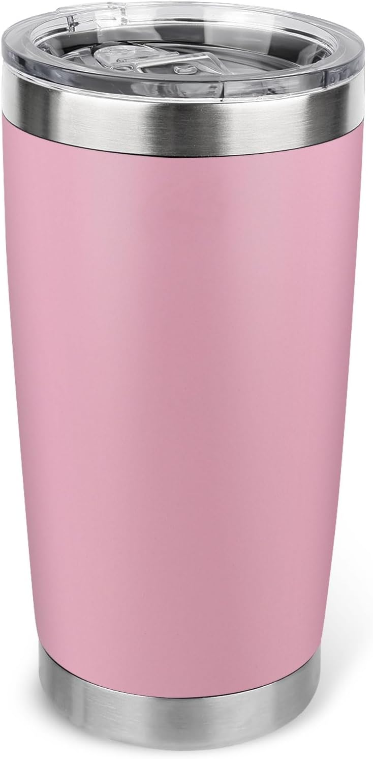 20oz Stainless Steel Tumbler Bulk with Lid, Travel Mug - Double Wall Vacuum Powder Coated Cup - Black, 6 Pack