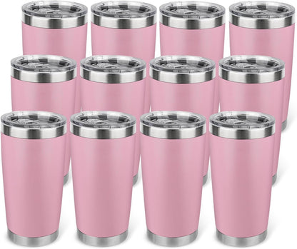 20oz Stainless Steel Tumbler Bulk with Lid, Travel Mug - Double Wall Vacuum Powder Coated Cup - Black, 6 Pack