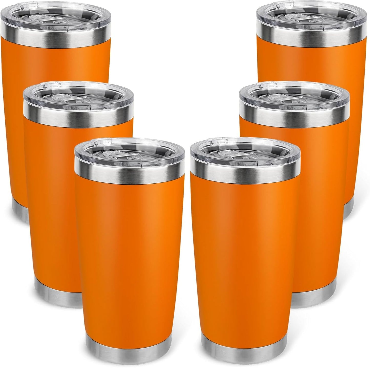 20oz Stainless Steel Tumbler Bulk with Lid, Travel Mug - Double Wall Vacuum Powder Coated Cup - Black, 6 Pack