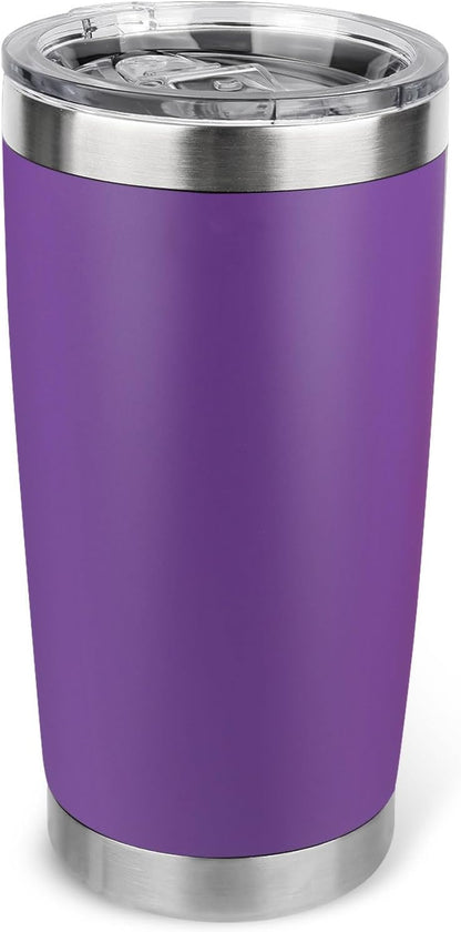 20oz Stainless Steel Tumbler Bulk with Lid, Travel Mug - Double Wall Vacuum Powder Coated Cup - Black, 6 Pack