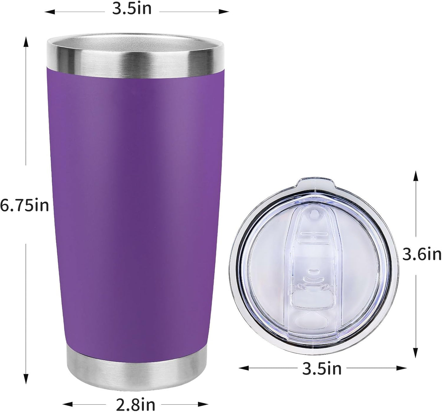 20oz Stainless Steel Tumbler Bulk with Lid, Travel Mug - Double Wall Vacuum Powder Coated Cup - Black, 6 Pack