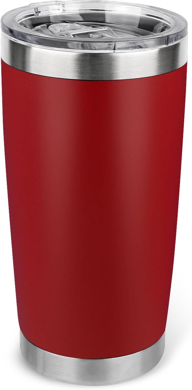 20oz Stainless Steel Tumbler Bulk with Lid, Travel Mug - Double Wall Vacuum Powder Coated Cup - Black, 6 Pack