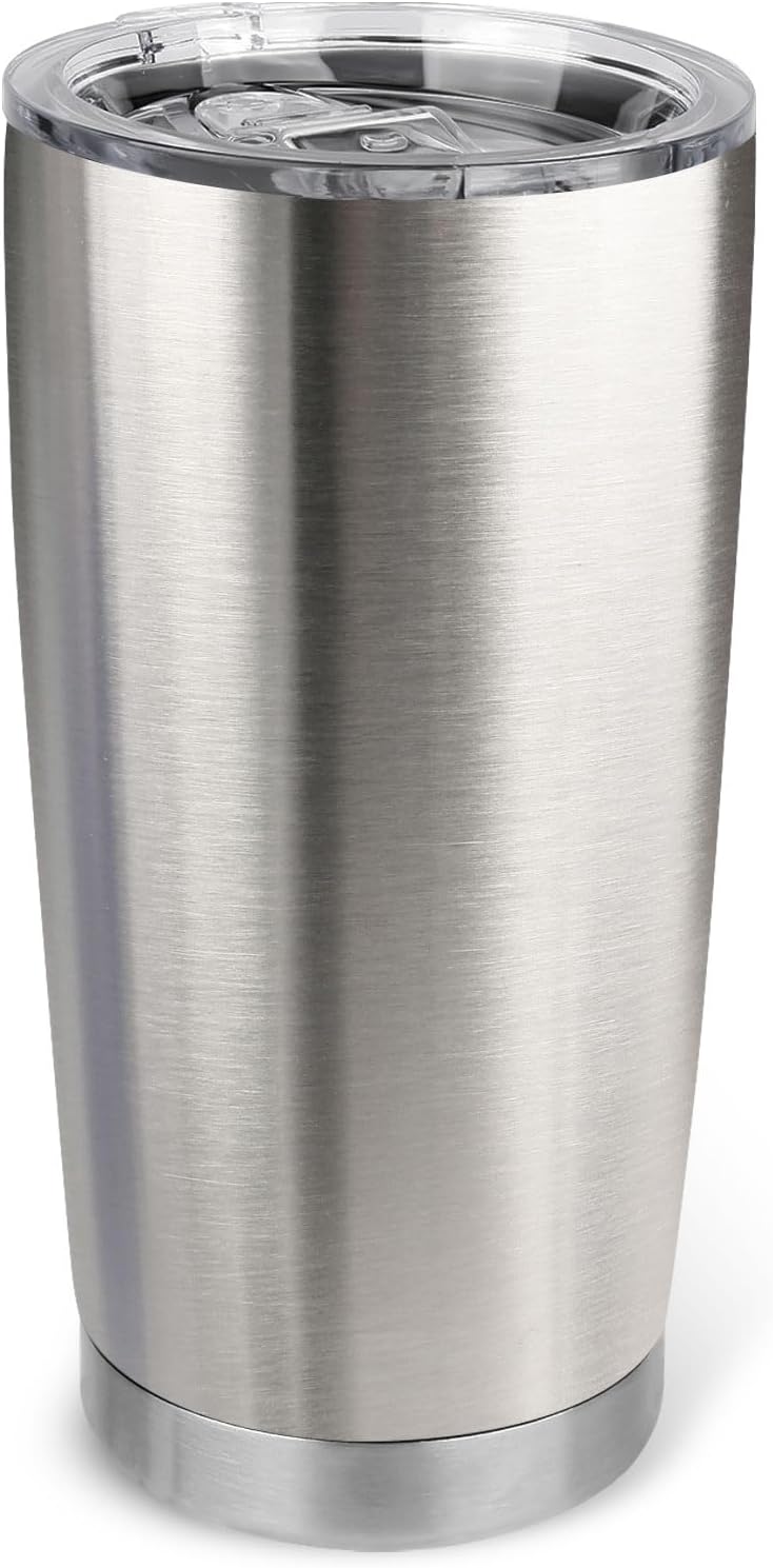 20oz Stainless Steel Tumbler Bulk with Lid, Travel Mug - Double Wall Vacuum Powder Coated Cup - Black, 6 Pack