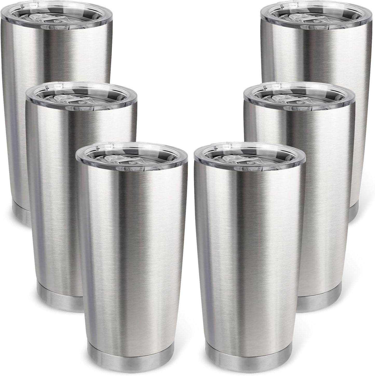 20oz Stainless Steel Tumbler Bulk with Lid, Travel Mug - Double Wall Vacuum Powder Coated Cup - Black, 6 Pack
