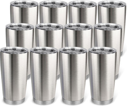 20oz Stainless Steel Tumbler Bulk with Lid, Travel Mug - Double Wall Vacuum Powder Coated Cup - Black, 6 Pack