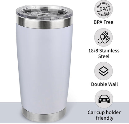 20oz Stainless Steel Tumbler Bulk with Lid, Travel Mug - Double Wall Vacuum Powder Coated Cup - Black, 6 Pack