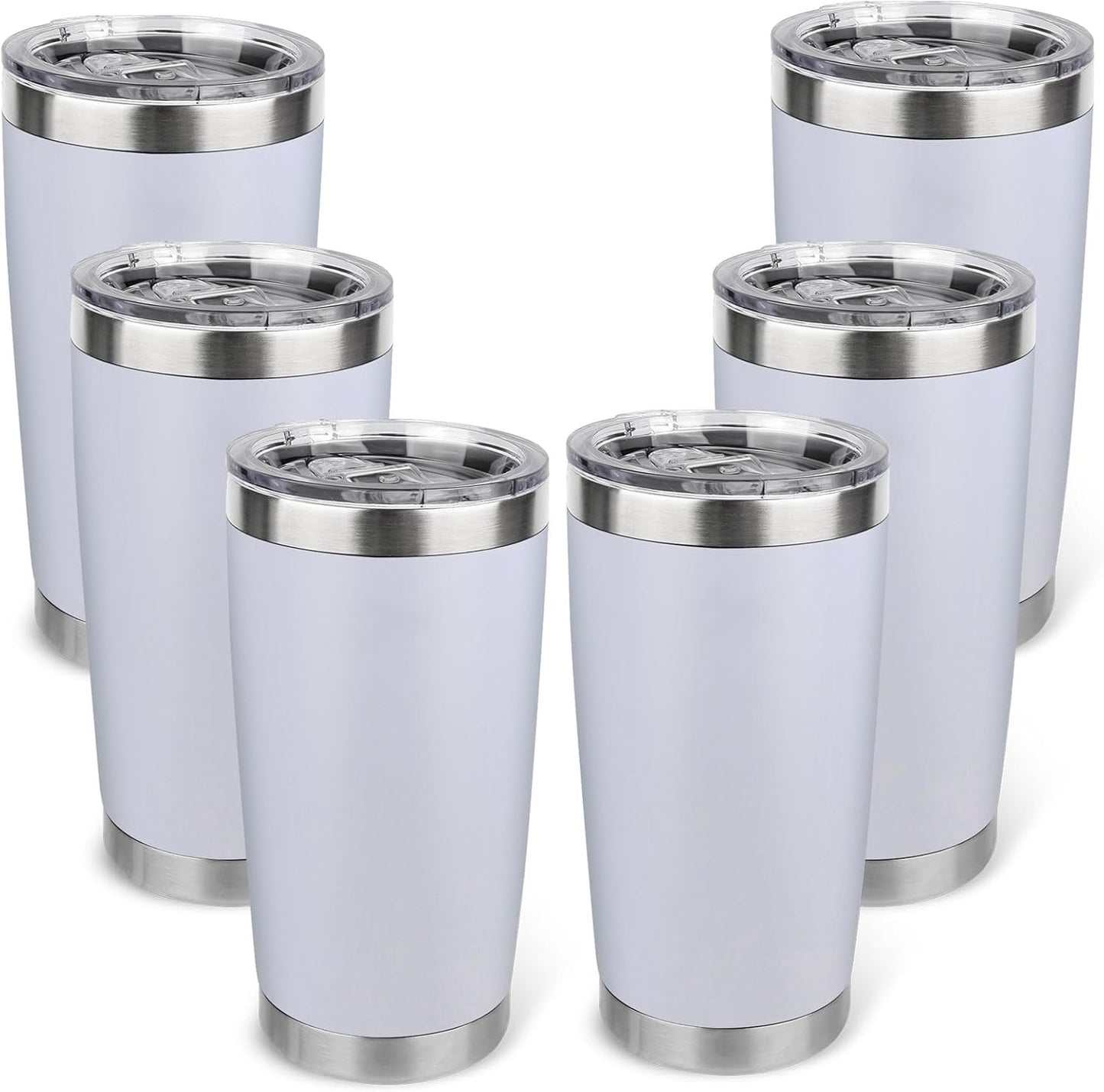 20oz Stainless Steel Tumbler Bulk with Lid, Travel Mug - Double Wall Vacuum Powder Coated Cup - Black, 6 Pack