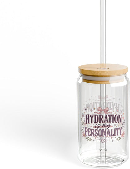 Hydration Is My Personality Glass Soda Cup – Aesthetic Iced Coffee Tumbler for Everyday Drinks