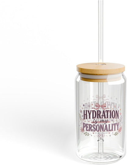 Hydration Is My Personality Glass Soda Cup – Aesthetic Iced Coffee Tumbler for Everyday Drinks
