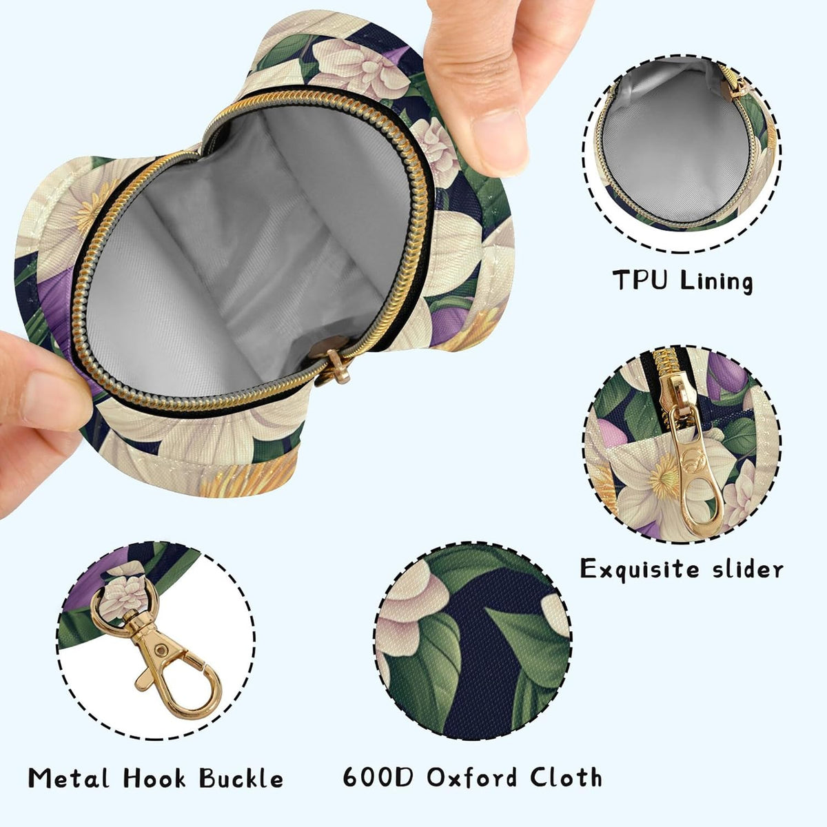 Purple and White Flowers Baby Pacifier Holder Case, Dustproof Portable Storage Box for Diaper Bag Purse, Pacifier Storage Container for Boys & Girls