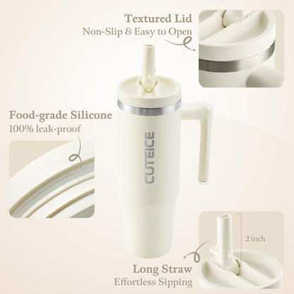 Blue Tumbler with Straw and Handle Coffee Travel Mug with Lid Leakproof Insulated Cup Stainless Steel Mug for Iced Tea, Coffee, Cold Beverages Fits in Car Cup Holder Skyblue Water Bottle for Office