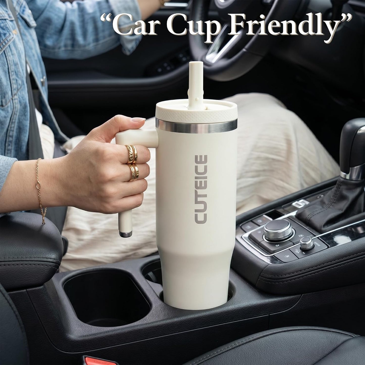 Blue Tumbler with Straw and Handle Coffee Travel Mug with Lid Leakproof Insulated Cup Stainless Steel Mug for Iced Tea, Coffee, Cold Beverages Fits in Car Cup Holder Skyblue Water Bottle for Office