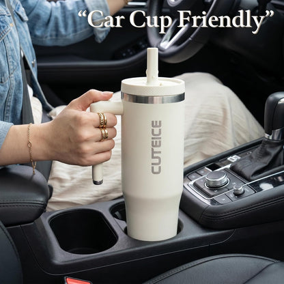 Blue Tumbler with Straw and Handle Coffee Travel Mug with Lid Leakproof Insulated Cup Stainless Steel Mug for Iced Tea, Coffee, Cold Beverages Fits in Car Cup Holder Skyblue Water Bottle for Office