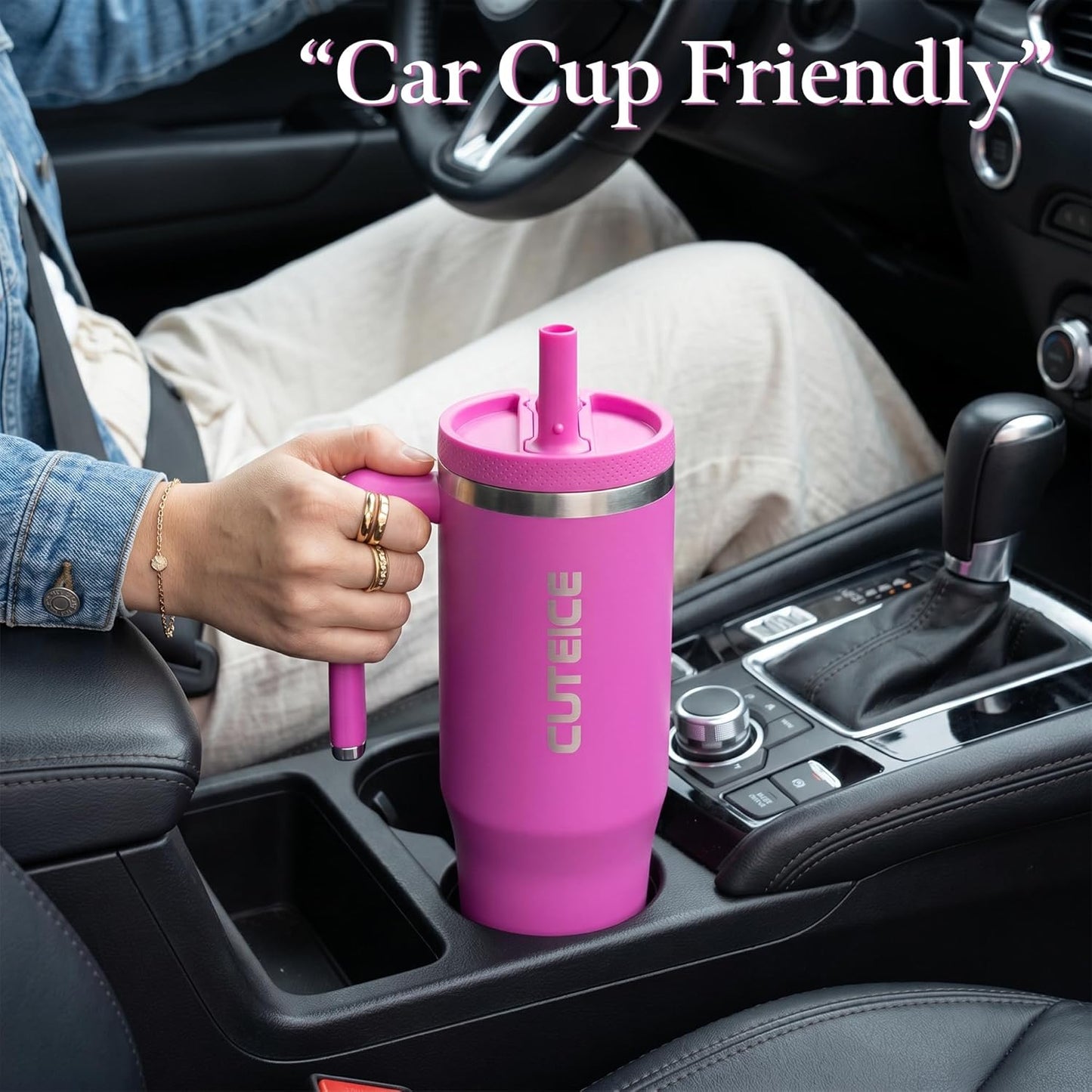 Blue Tumbler with Straw and Handle Coffee Travel Mug with Lid Leakproof Insulated Cup Stainless Steel Mug for Iced Tea, Coffee, Cold Beverages Fits in Car Cup Holder Skyblue Water Bottle for Office
