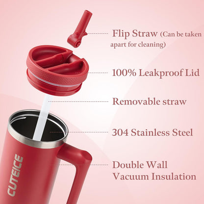 Blue Tumbler with Straw and Handle Coffee Travel Mug with Lid Leakproof Insulated Cup Stainless Steel Mug for Iced Tea, Coffee, Cold Beverages Fits in Car Cup Holder Skyblue Water Bottle for Office