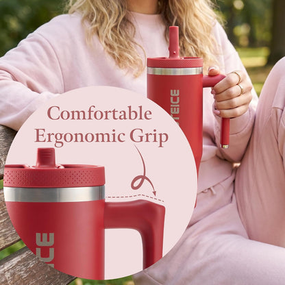 Blue Tumbler with Straw and Handle Coffee Travel Mug with Lid Leakproof Insulated Cup Stainless Steel Mug for Iced Tea, Coffee, Cold Beverages Fits in Car Cup Holder Skyblue Water Bottle for Office