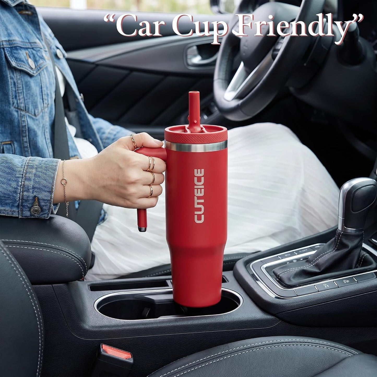 Blue Tumbler with Straw and Handle Coffee Travel Mug with Lid Leakproof Insulated Cup Stainless Steel Mug for Iced Tea, Coffee, Cold Beverages Fits in Car Cup Holder Skyblue Water Bottle for Office