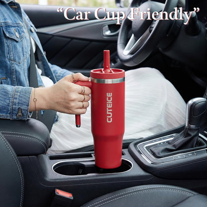 Blue Tumbler with Straw and Handle Coffee Travel Mug with Lid Leakproof Insulated Cup Stainless Steel Mug for Iced Tea, Coffee, Cold Beverages Fits in Car Cup Holder Skyblue Water Bottle for Office