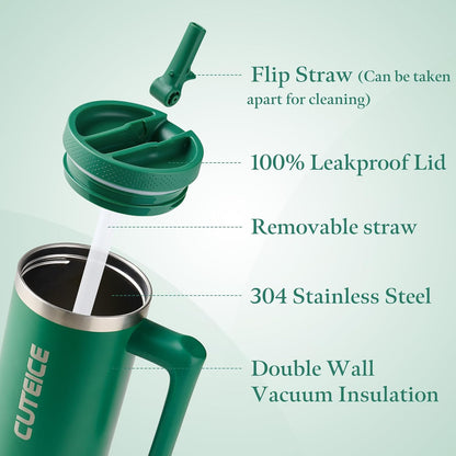 Blue Tumbler with Straw and Handle Coffee Travel Mug with Lid Leakproof Insulated Cup Stainless Steel Mug for Iced Tea, Coffee, Cold Beverages Fits in Car Cup Holder Skyblue Water Bottle for Office