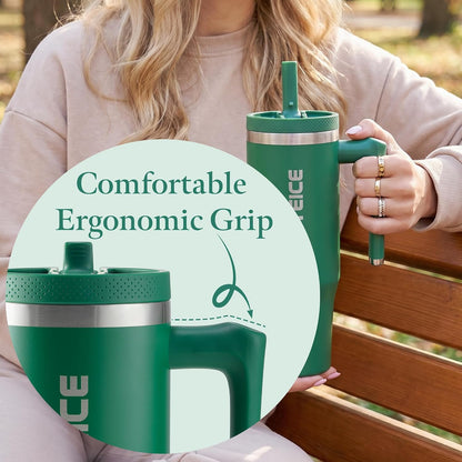 Blue Tumbler with Straw and Handle Coffee Travel Mug with Lid Leakproof Insulated Cup Stainless Steel Mug for Iced Tea, Coffee, Cold Beverages Fits in Car Cup Holder Skyblue Water Bottle for Office