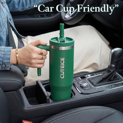 Blue Tumbler with Straw and Handle Coffee Travel Mug with Lid Leakproof Insulated Cup Stainless Steel Mug for Iced Tea, Coffee, Cold Beverages Fits in Car Cup Holder Skyblue Water Bottle for Office