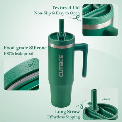 Blue Tumbler with Straw and Handle Coffee Travel Mug with Lid Leakproof Insulated Cup Stainless Steel Mug for Iced Tea, Coffee, Cold Beverages Fits in Car Cup Holder Skyblue Water Bottle for Office