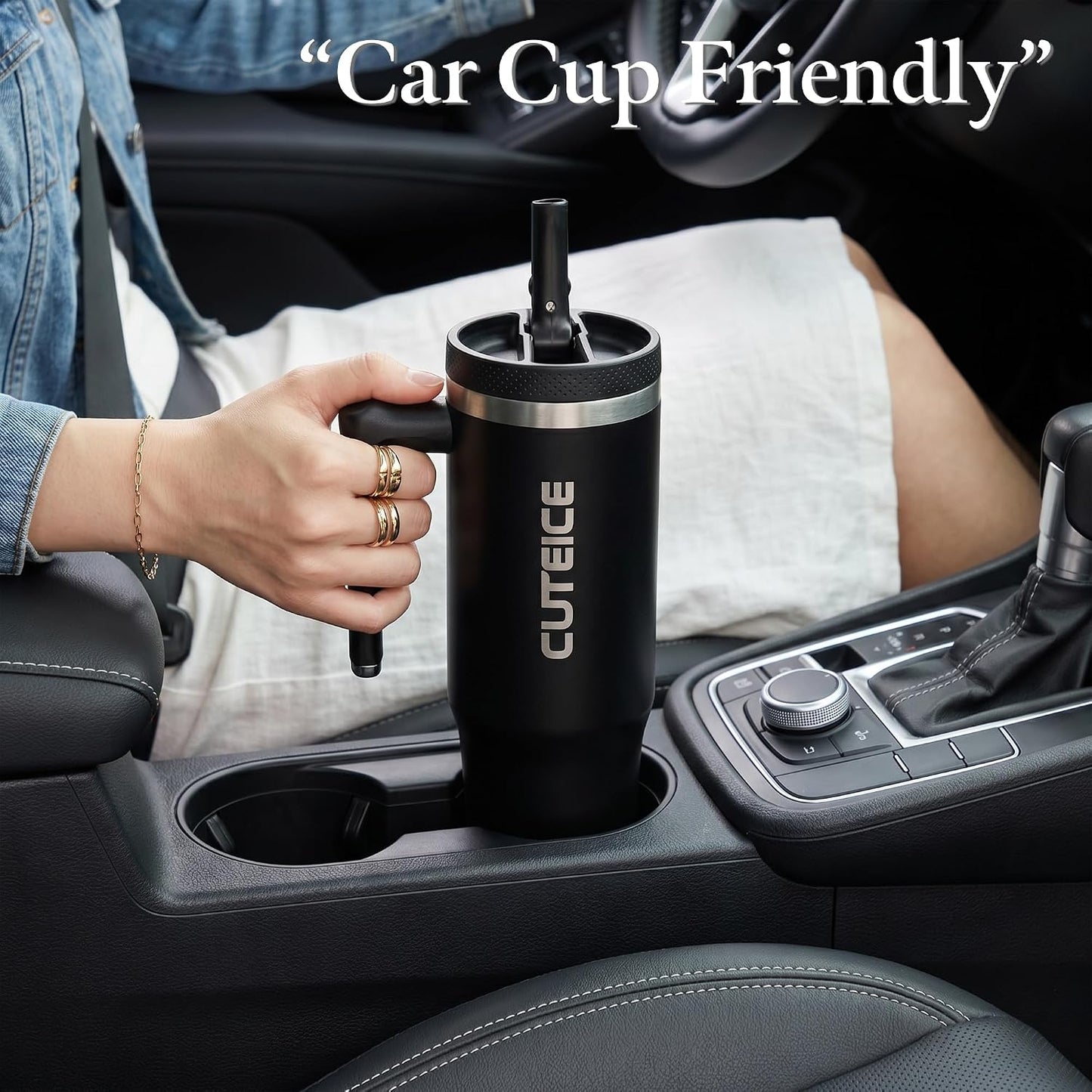 Blue Tumbler with Straw and Handle Coffee Travel Mug with Lid Leakproof Insulated Cup Stainless Steel Mug for Iced Tea, Coffee, Cold Beverages Fits in Car Cup Holder Skyblue Water Bottle for Office