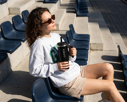 Blue Tumbler with Straw and Handle Coffee Travel Mug with Lid Leakproof Insulated Cup Stainless Steel Mug for Iced Tea, Coffee, Cold Beverages Fits in Car Cup Holder Skyblue Water Bottle for Office
