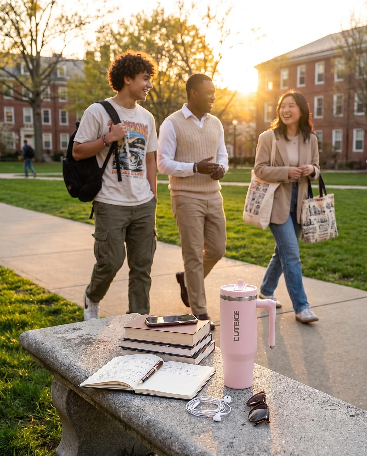Blue Tumbler with Straw and Handle Coffee Travel Mug with Lid Leakproof Insulated Cup Stainless Steel Mug for Iced Tea, Coffee, Cold Beverages Fits in Car Cup Holder Skyblue Water Bottle for Office