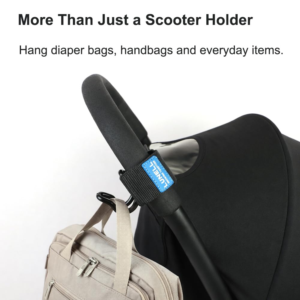 LUNELL Stroller Hooks for Bags and Kids' Scooters, Non-Slip Straps, 2 Pack