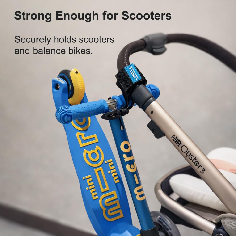 LUNELL Stroller Hooks for Bags and Kids' Scooters, Non-Slip Straps, 2 Pack