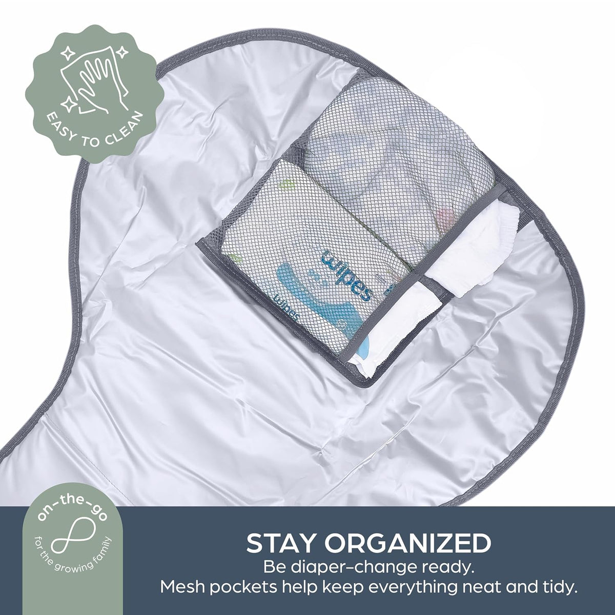 Fold and Go Baby Changing Pad - Portable Diaper Changing Pad - Organizer Pockets, Cushioned, Foldable Changing Mat Fits in Diaper Bag for Easy On the Go Diaper Changing Pad, Great for Travel