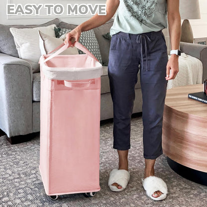 75L Laundry Hamper with Wheels 2-Pack, Wash Bags, Pink