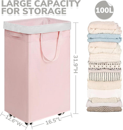 75L Laundry Hamper with Wheels 2-Pack, Wash Bags, Pink