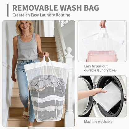75L Laundry Hamper with Wheels 2-Pack, Wash Bags, Pink