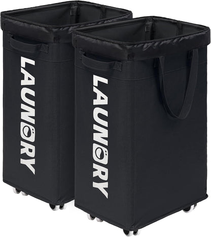75L Laundry Hamper with Wheels 2-Pack, Wash Bags, Pink