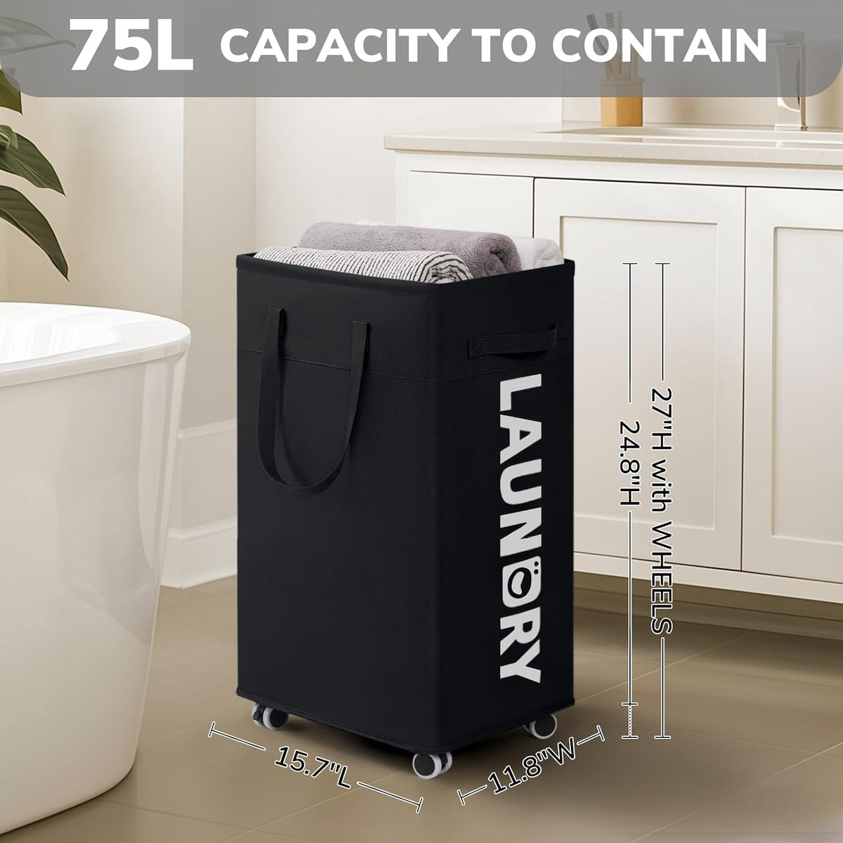 75L Laundry Hamper with Wheels 2-Pack, Wash Bags, Pink