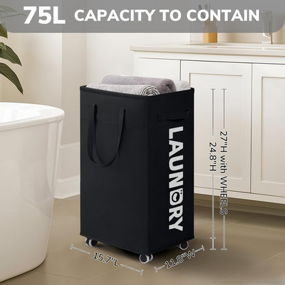 75L Laundry Hamper with Wheels 2-Pack, Wash Bags, Pink