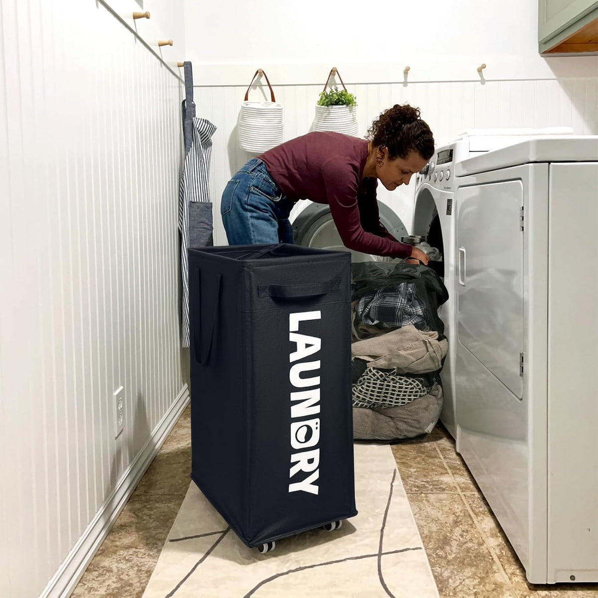 75L Laundry Hamper with Wheels 2-Pack, Wash Bags, Pink