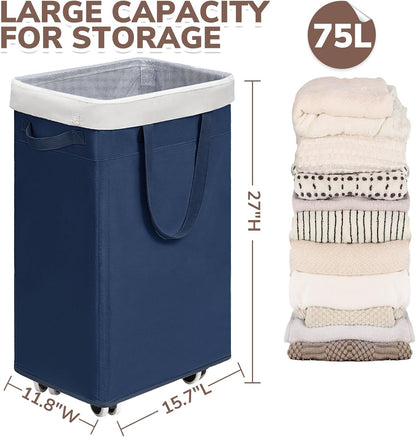 75L Laundry Hamper with Wheels 2-Pack, Wash Bags, Pink
