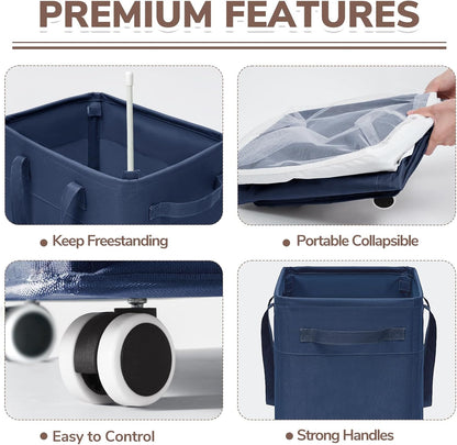 75L Laundry Hamper with Wheels 2-Pack, Wash Bags, Pink