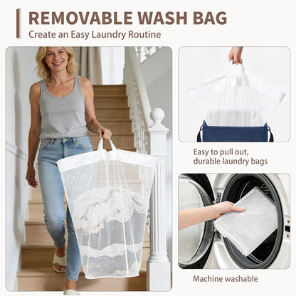 75L Laundry Hamper with Wheels 2-Pack, Wash Bags, Pink