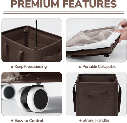 75L Laundry Hamper with Wheels 2-Pack, Wash Bags, Pink