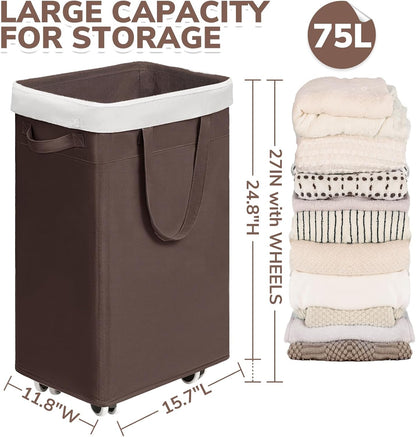 75L Laundry Hamper with Wheels 2-Pack, Wash Bags, Pink