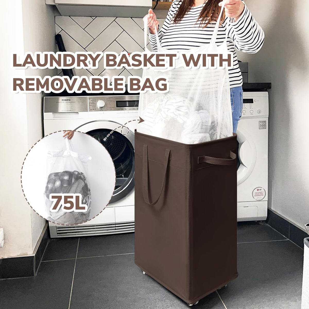 75L Laundry Hamper with Wheels 2-Pack, Wash Bags, Pink