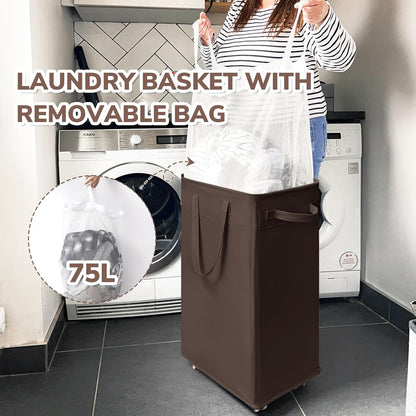 75L Laundry Hamper with Wheels 2-Pack, Wash Bags, Pink