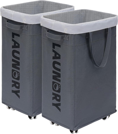 75L Laundry Hamper with Wheels 2-Pack, Wash Bags, Pink
