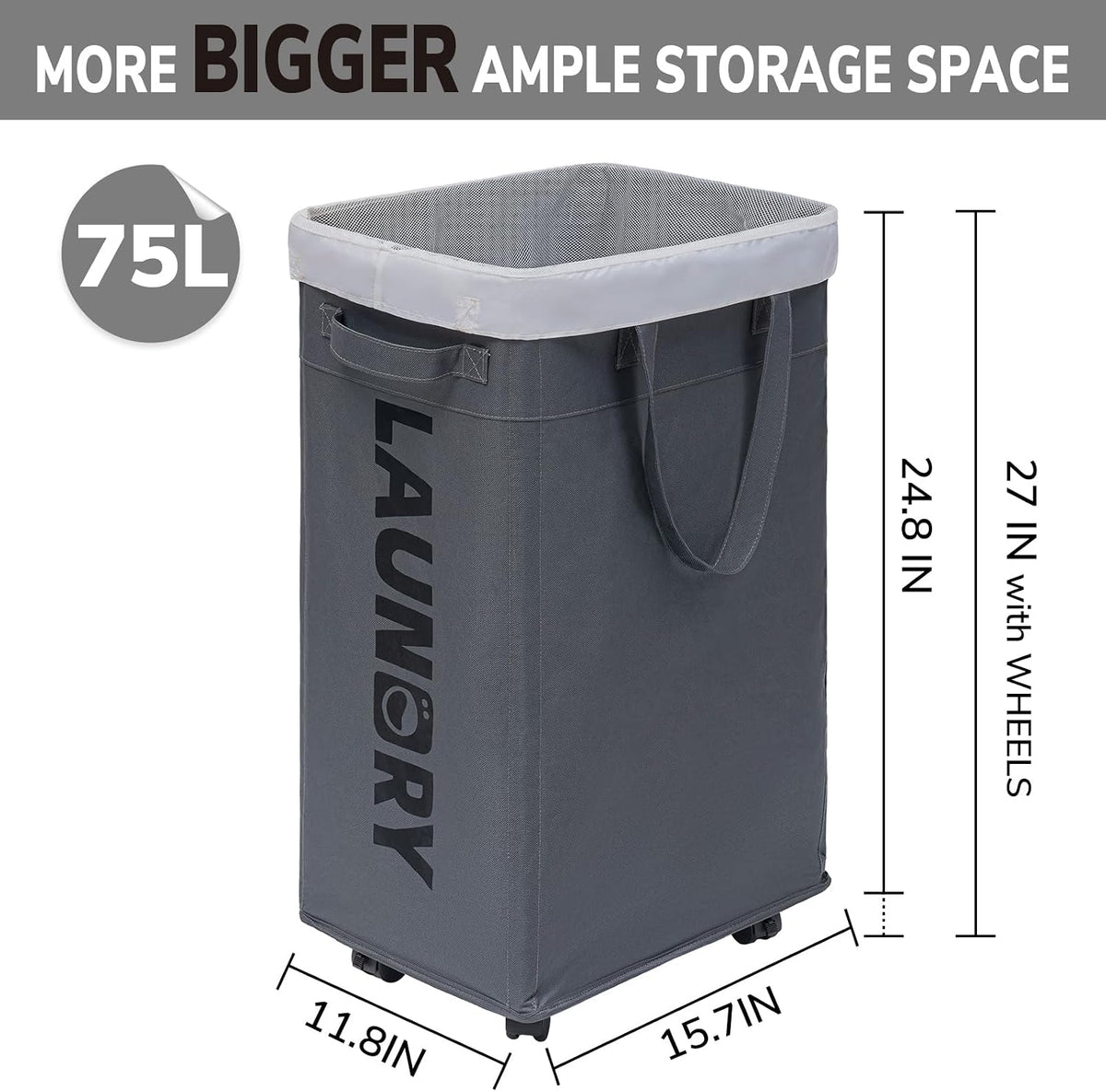 75L Laundry Hamper with Wheels 2-Pack, Wash Bags, Pink