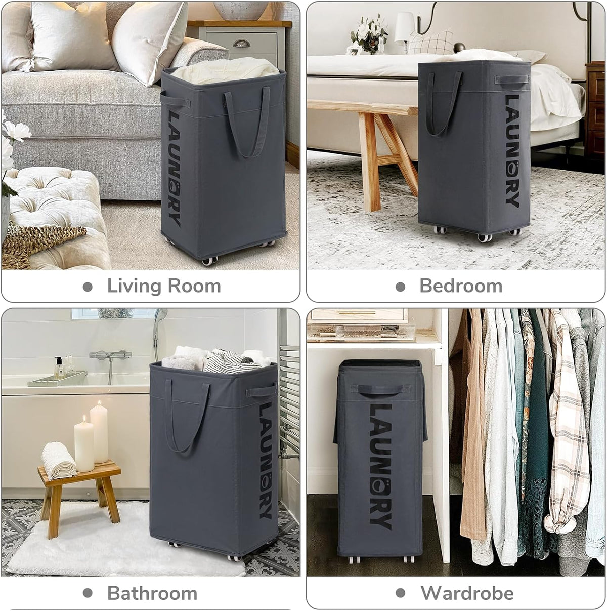 75L Laundry Hamper with Wheels 2-Pack, Wash Bags, Pink