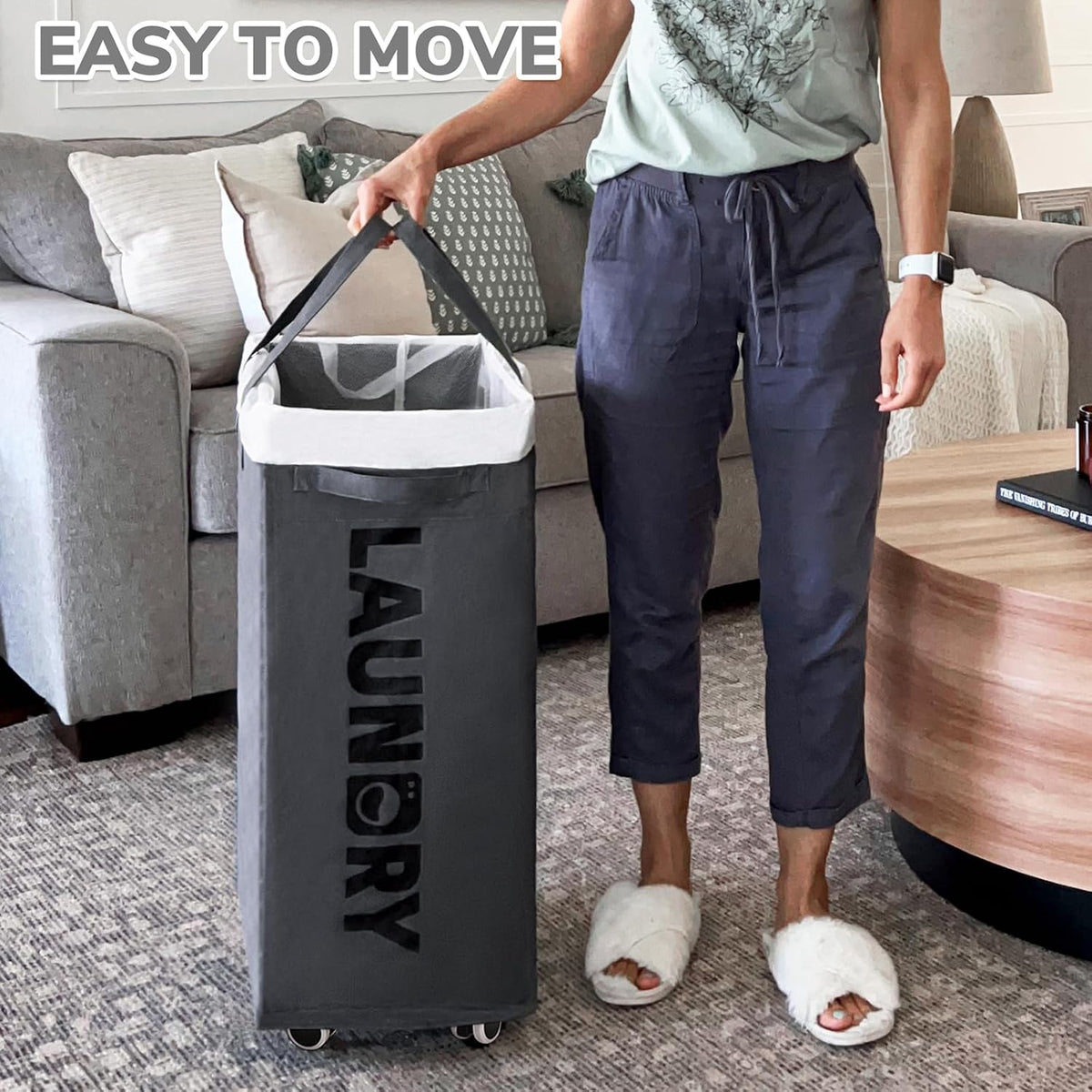 75L Laundry Hamper with Wheels 2-Pack, Wash Bags, Pink